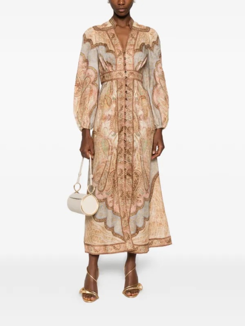 Zimmermann Wanderlust Plunge Linen Midi Dress Tapestry Multi
